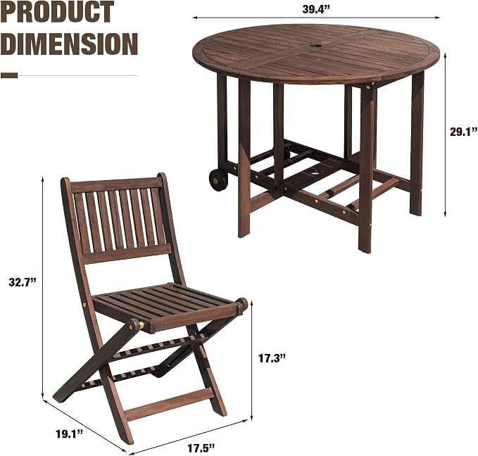 Devoko 5 PCS Patio Furniture, Patio Dining Set Acacia Wood Outdoor Table and - Image 7