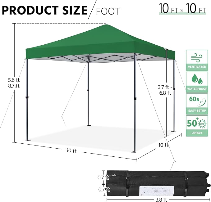 Yaheetech 10x10 1-Person Setup Pop Up Canopy Tent, Instant Portable Commercial - Image 3