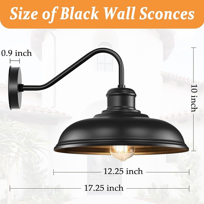 17.25” Outdoor Wall Light Fixtures 2-Pack, Farmhouse Black Barn Lights - Image 4