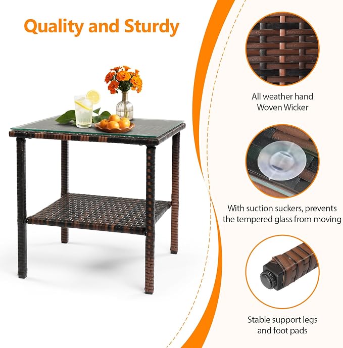 VINGLI Outdoor Wicker Side Table Patio Side Tables - Image 4