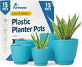 Blue Plant Pots with Drainage Holes & Saucers 15 Pack, Indoor & Outdoor by LIFEMASTER