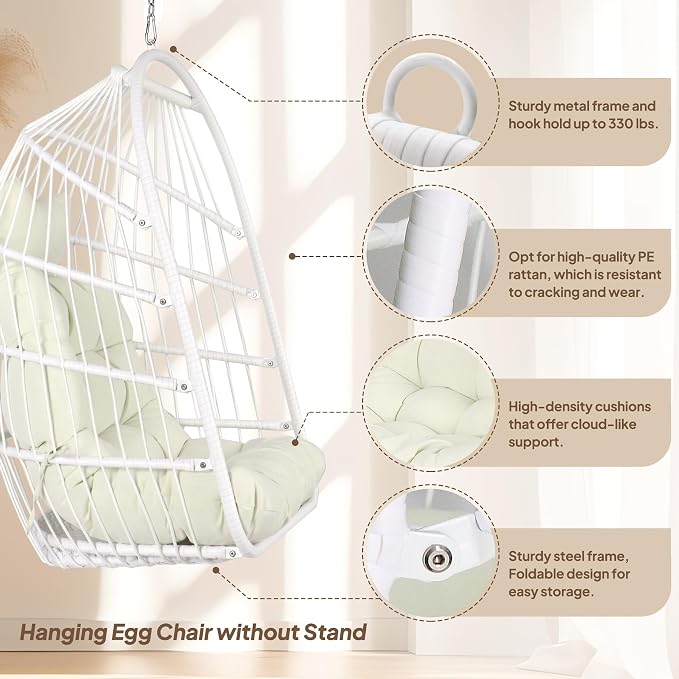 Chihee Egg Chair Foldable Wicker Rattan Hanging Swing Chairs Indoor Outdoor - Image 4