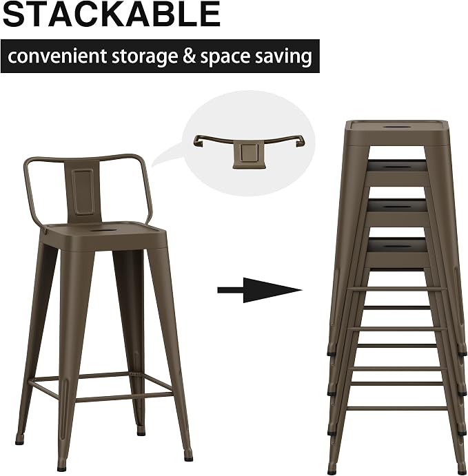 Metal Bar Stools Set of 4 Indoor/Outdoor Counter Height Bar Chairs, Bar Stools - Image 5