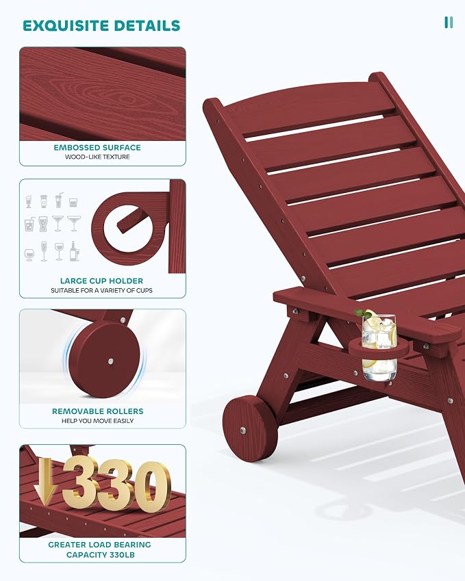 SERWALL Patio Chaise Lounge Chair, Poly Lounge Chair - Image 5