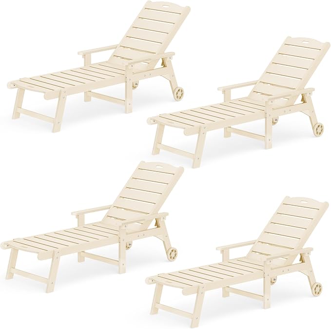 LUE BONA Outdoor Chaise Lounge Chairs Set of 4, HDPS Chaise Lounger, 5 by LUEBONA