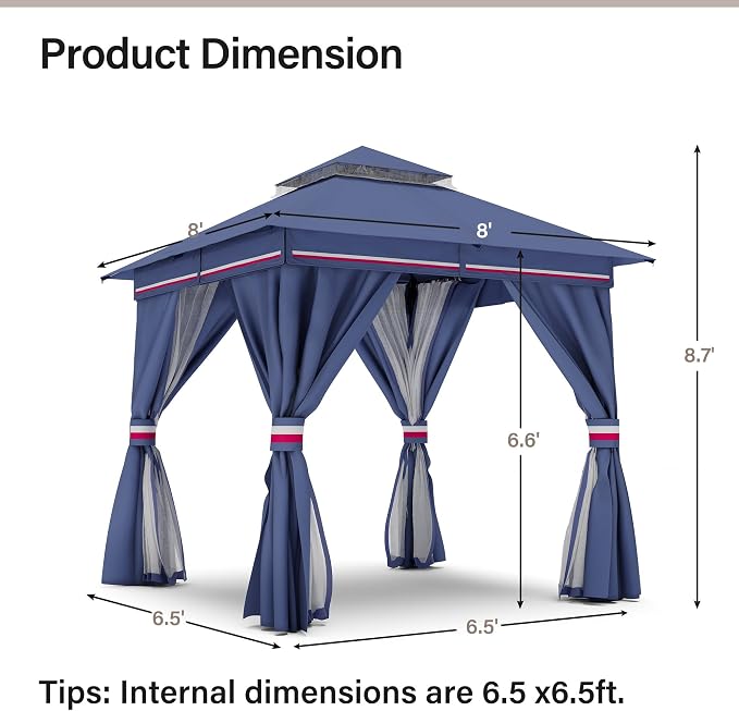 LAUSAINT HOME Semi-Permanent Outdoor Patio Gazebo 8'x8', Heavy Duty Party Tent - Image 2
