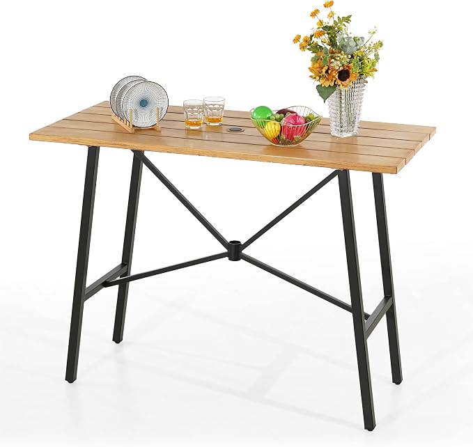 PHI VILLA Bar Height Patio Dining Table, Rectangle Steel Slatted Bar Dining by PHIVILLAThepioneerofcomfortablehouseholdsupplies