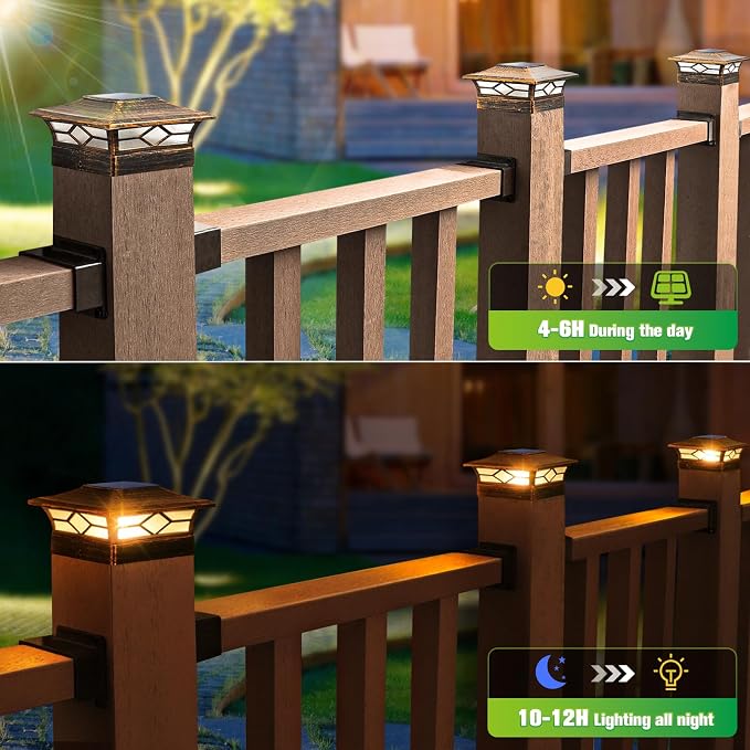 Solar Post Cap Lights Outdoor 12pack, Waterproof Solar Powered Deck Fence Post - Image 2