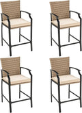 Tangkula Patio Rattan Bar Stools Set of 4, Outdoor Wicker Bar Height Chairs by TANGKULA
