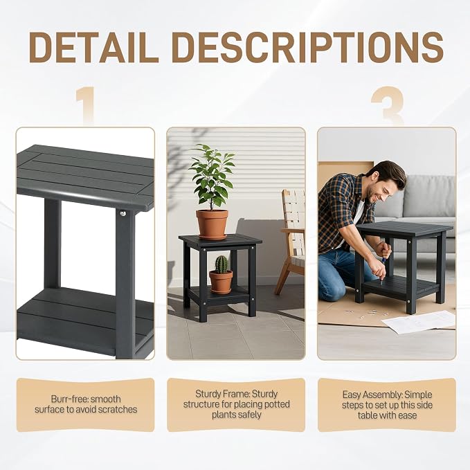 Outvita Adirondack Side Table, 16.5 Inch Square Outdoor End Table, HDPE Weather - Image 6