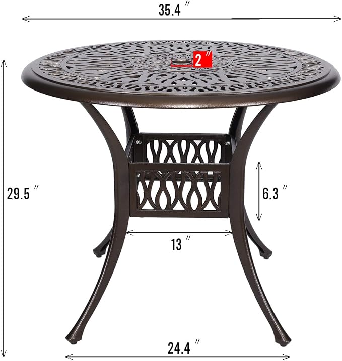 YUSING 35.4" Outdoor Dining Table, Patio Cast Aluminum Table, Furniture Set - Image 2