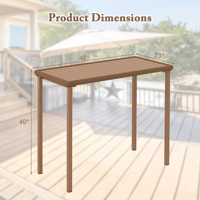 Tangkula Patio Bar Table, Heavy Duty Rectangle Metal Frame 48 Inches Outdoor - Image 3