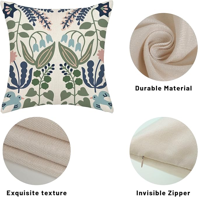 Navy Blue Boho Pillow Covers 18x18 Inch 2 Pcs Sage Green Floral Decor Throw - Image 7