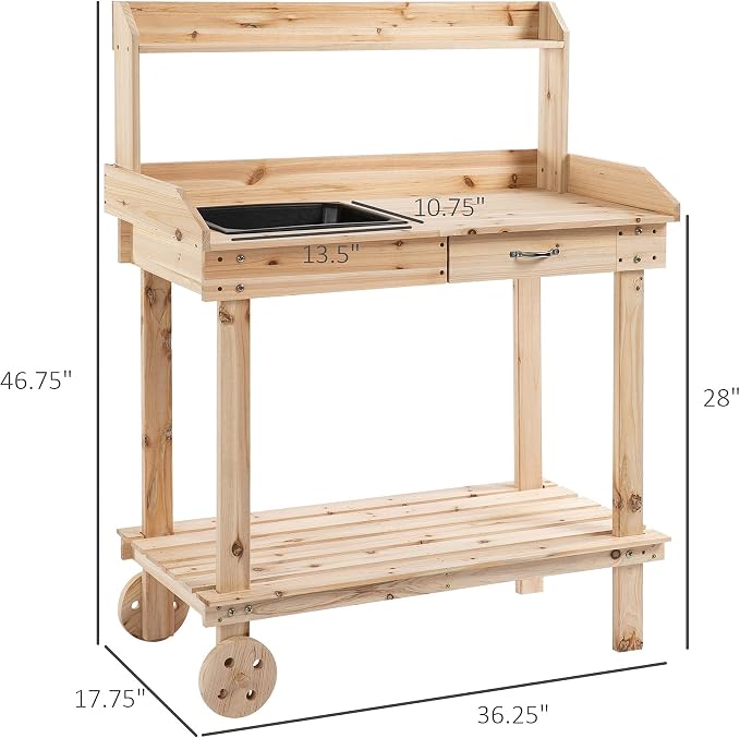 Outsunny 36" Wooden Potting Bench Work Table - Image 8