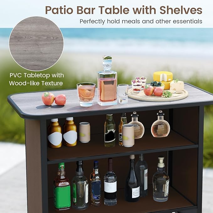 Tangkula 3 Piece Outdoor Bar Set, Patio Bar Height Table & Armchairs - Image 5