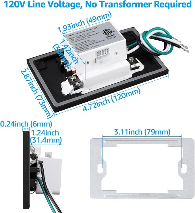 LEONLITE Black 5CCT 120V LED Step Lights, 3.5W 150LM 5%-100% Dimmable - Image 5