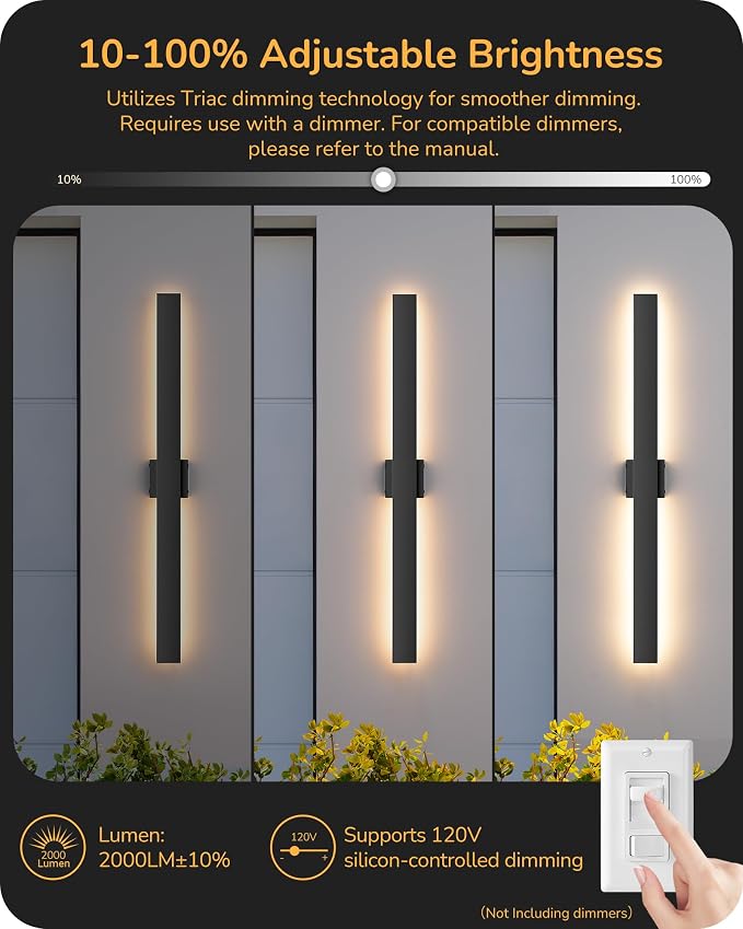 EDISHINE 2 Pack Modern Outdoor Wall Lights Dimmable, 39.3" Linear Led Exterior - Image 5