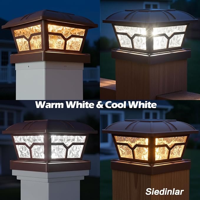 SIEDiNLAR Solar Post Cap Lights Outdoor 2 Color Modes 8 LEDs - Image 3
