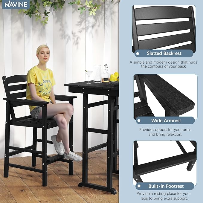3-Piece Adirondack Bar Table and Chair Set, HDPE All-Weather Bar Height Chairs - Image 4