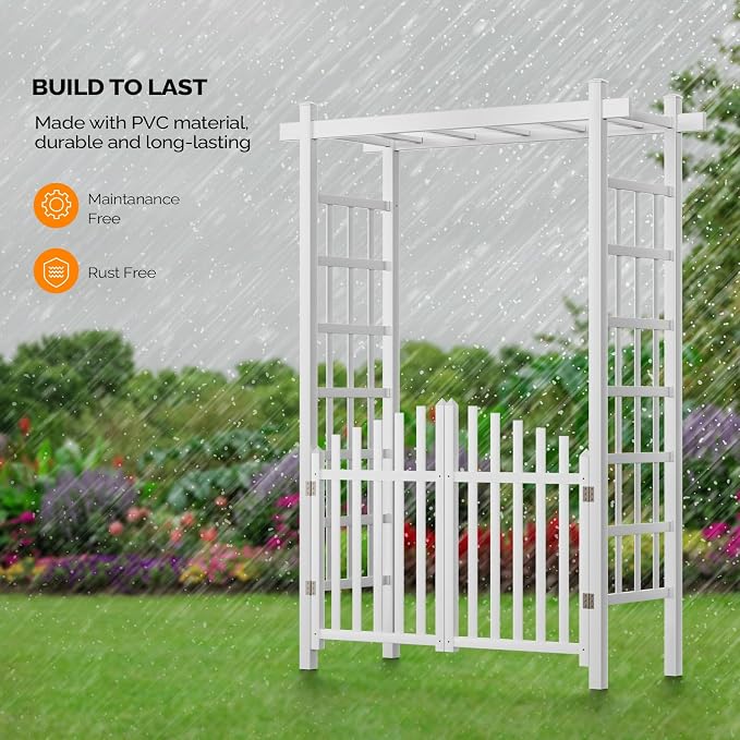 VINGLI Garden Arbor with Gate, PVC Wedding Arch - Image 4