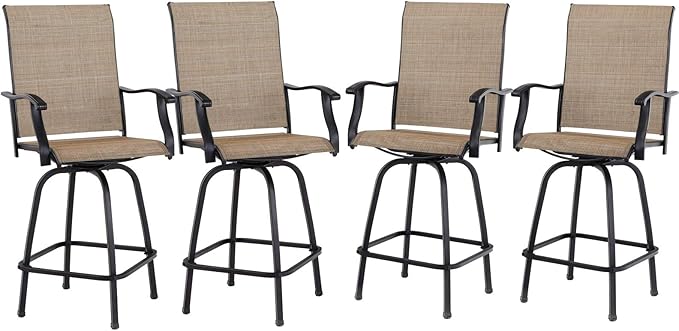 PHI VILLA Outdoor Bar Stools Set of 4, Swivel Patio Bar Stools & Chairs by PHIVILLAThepioneerofcomfortablehouseholdsupplies