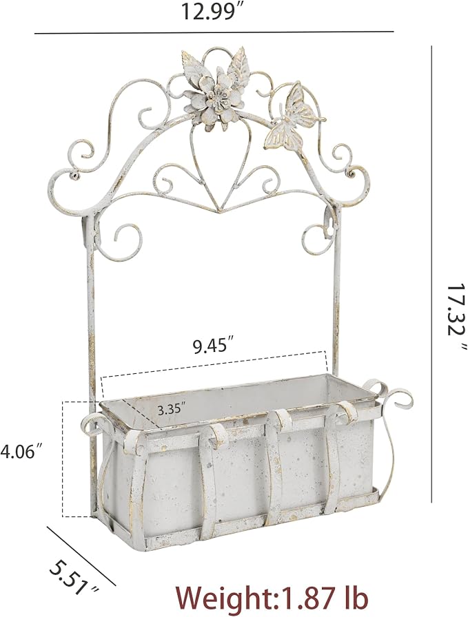 Rustic Metal Wall Planter Vintage Wall Mounted Flower Pot Farmhouse Distressed - Image 2