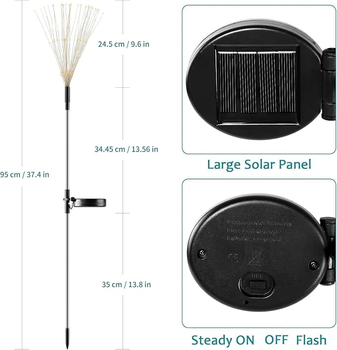 JJGoo Solar Firework Lights, 2 Pack 120 LEDs 2 Lighting Modes Solar Garden - Image 2
