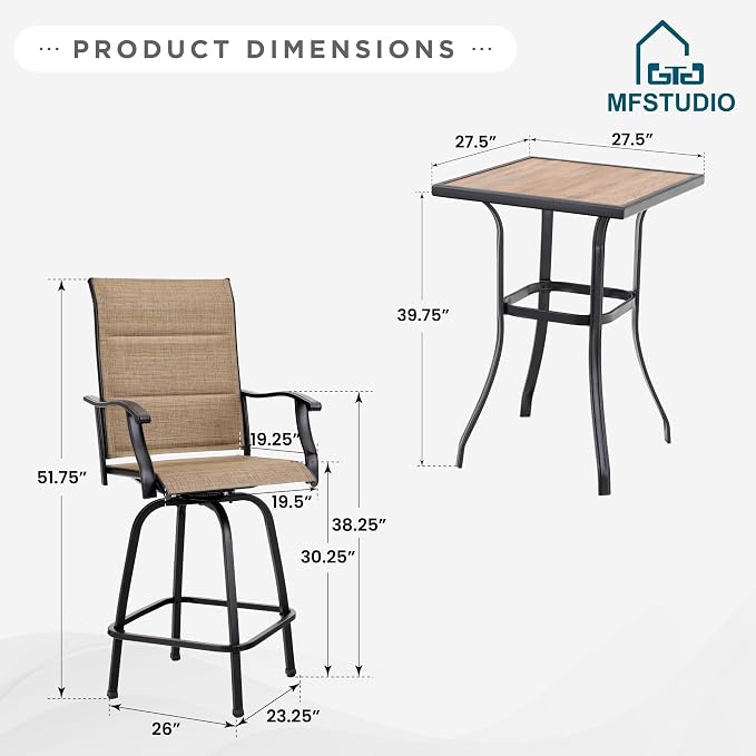 MFSTUDIO 5 Piece Outdoor Swivel Bar Set, Outdoor Bar Table and Chairs Set - Image 7
