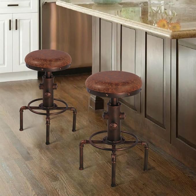 Topower Antique Vintage Industrial Barstool PU Leather Water Pipe Fire Hydrant - Image 2