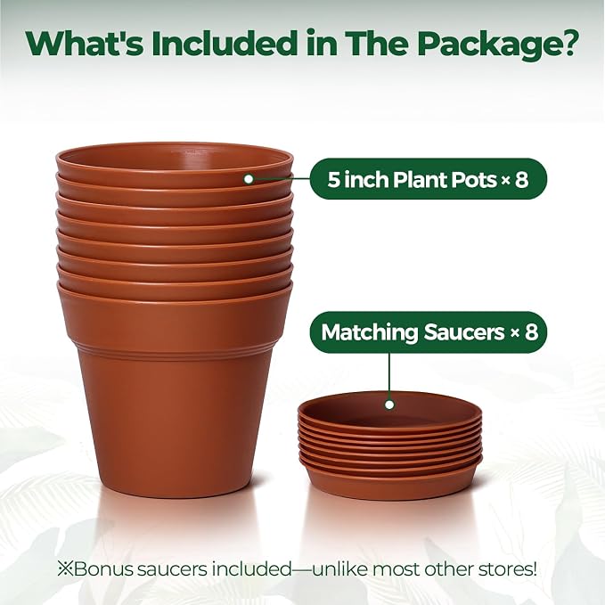 T4U 5 Inch Plant Pot 8-Pack, Plastic Pots - Image 6