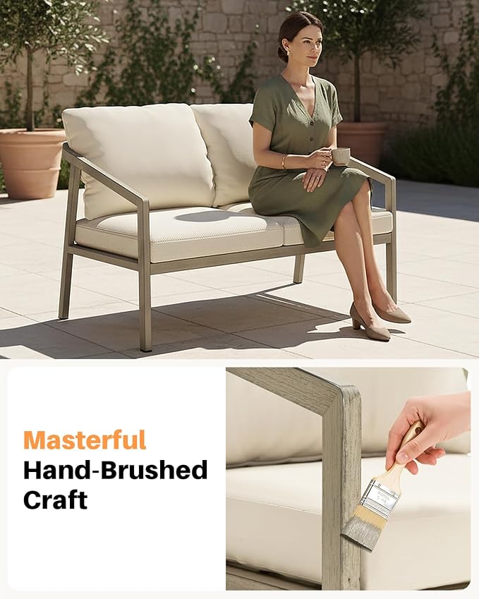 Outdoor Patio Loveseat, Never-Rust Aluminum Outdoor Loveseat Couch - Image 7