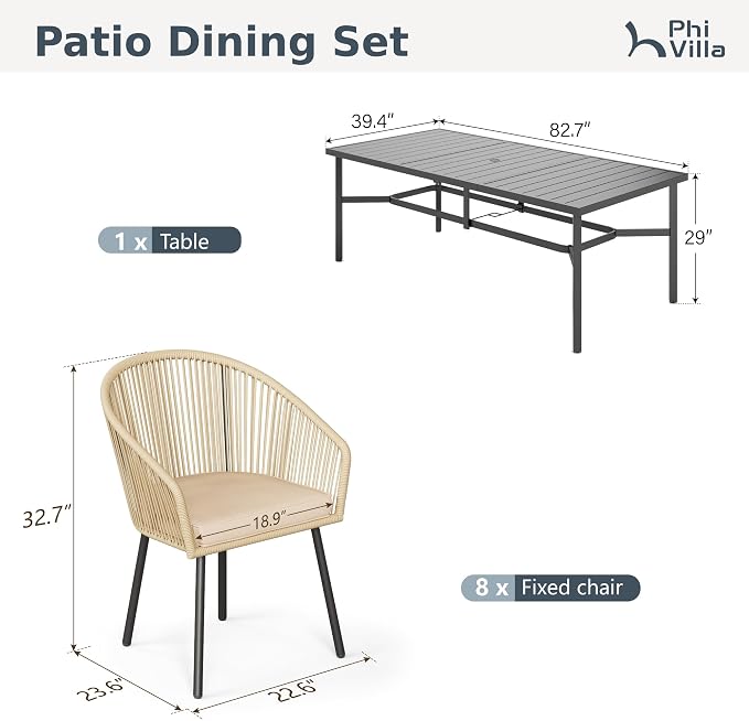 PHI VILLA 9 Pieces Outdoor Dining Set - Image 9