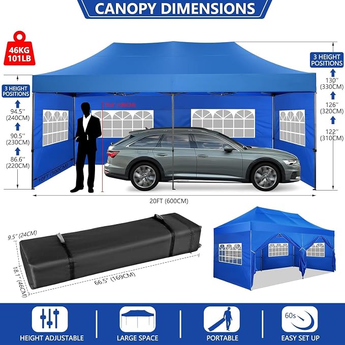 COBIZI Pop up Canopy Tent 10x20 Heavy Duty Gazebo - Image 3