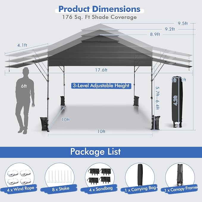 Tangkula 10x17.6 Ft Pop Up Canopy - Image 5