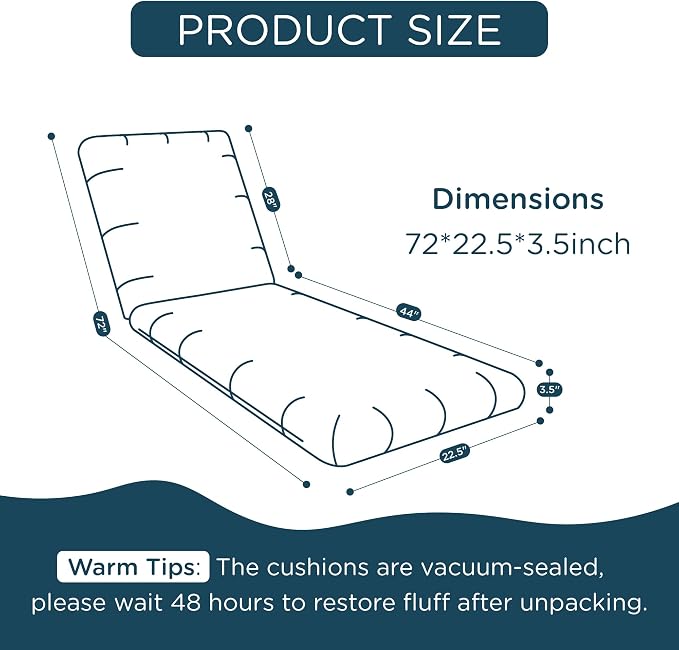 Codi Outdoor Chaise Lounge Chair Cushions 72"x22.5"x3.5" – Linen Texture - Image 2