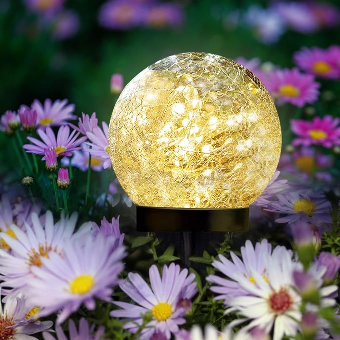 Solar Garden Lights Outdoor Waterproof, 4 Pack Cracked Glass Ball Light - Image 7