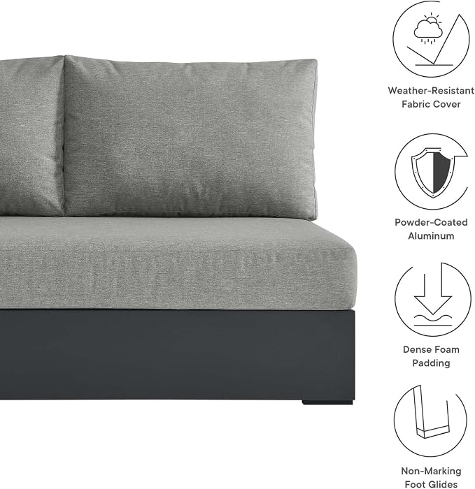Modway Tahoe Aluminum Modular Left-Facing Outdoor Patio Loveseat Gray - Image 8