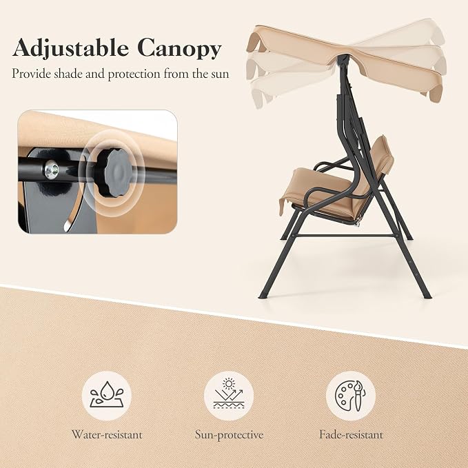 Porch Swing Outdoor, 3 Person Patio Swing w/Removable Cushion, Stand & - Image 4