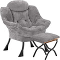Lazy Chair with Folding Ottoman, Leisure Sofa Chair, Soft Fabric Armchair with by Congermom