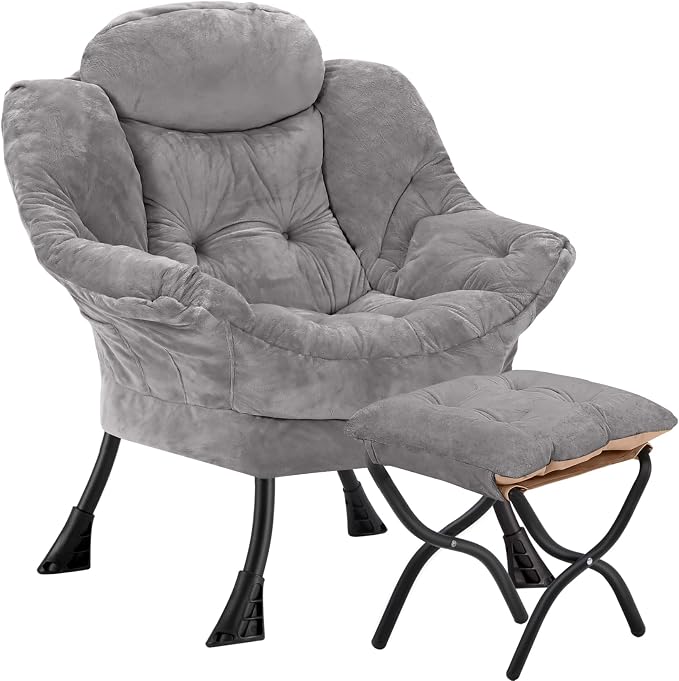 Lazy Chair with Folding Ottoman, Leisure Sofa Chair, Soft Fabric Armchair with by Congermom