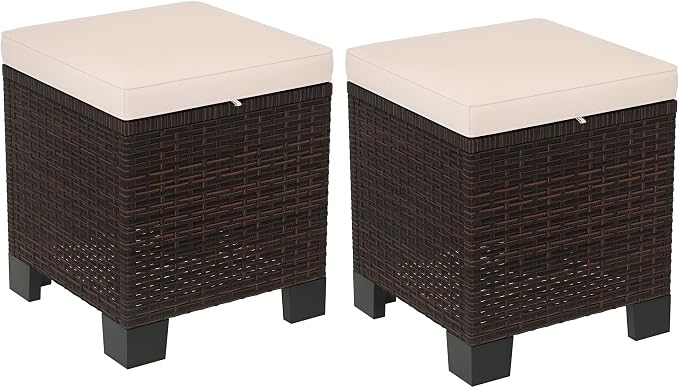Outsunny 2 Pieces Outdoor Patio Ottomans, All Weather Wicker Outdoor Footstools by Outsunny