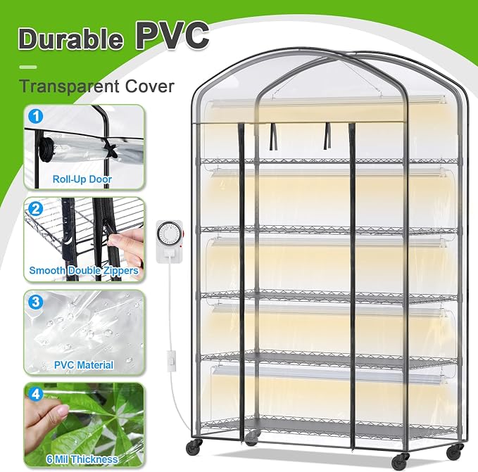 Abimars 5-Tier Greenhouse with Grow Light, Shelf Height Adjustable Metal Plant - Image 6
