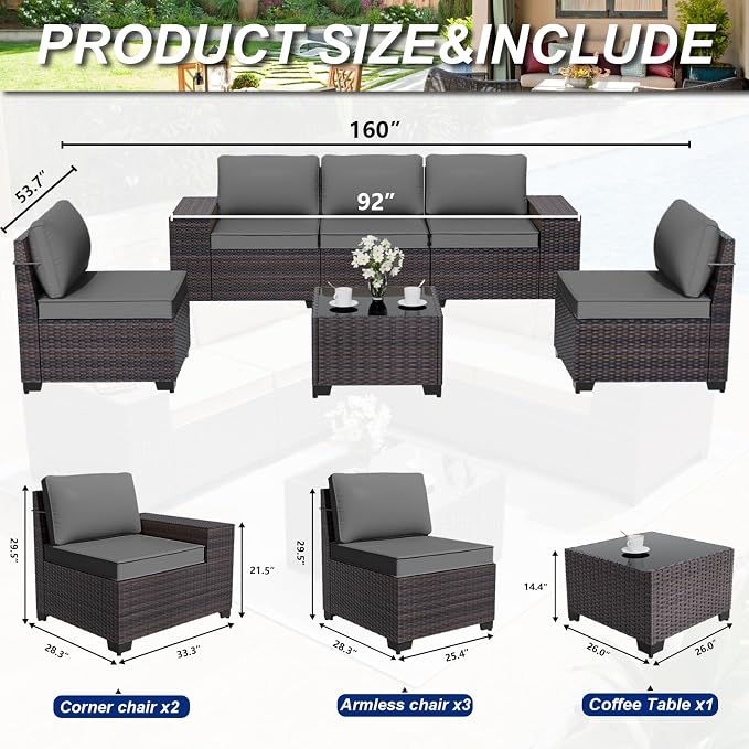 ALAULM 6 Pieces Patio Furniture Set, Oversized Seat/Armrest and High Back - Image 3