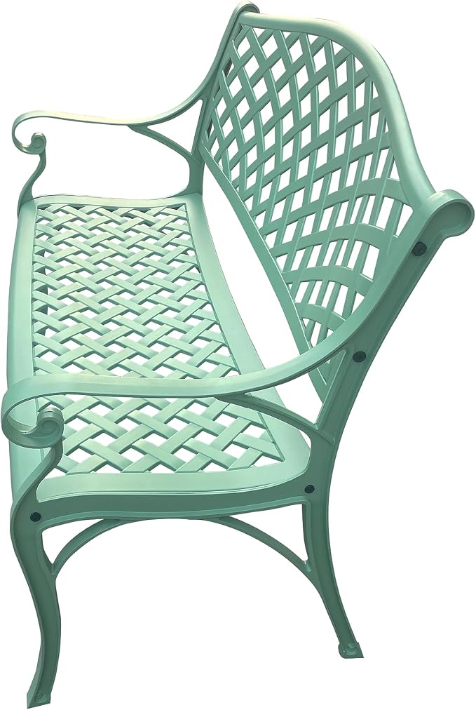 Oakland Living Outdoor Aluminum Modern Seafoam Green Patio Bench Loveseat - Image 3