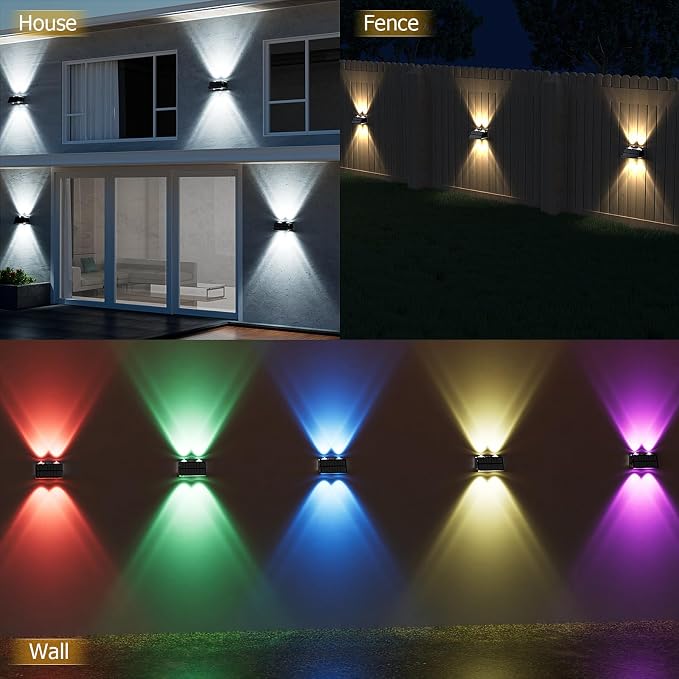 Solar Fence Lights Outdoor Waterproof, Warm & Cool White RGB Dusk to Dawn LED - Image 7