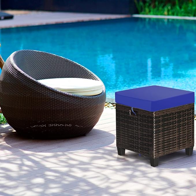 LDAILY Moccha 2 Pieces Patio Outdoor Ottoman, All Weather Rattan Patio Ottoman - Image 2