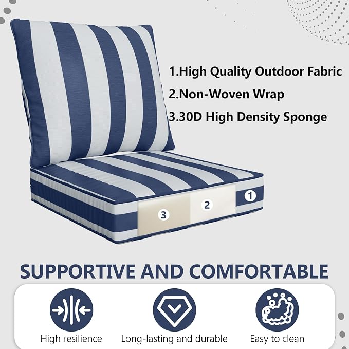 24" x 24" x 6" Outdoor Deep Seat Cushions Set - Image 3