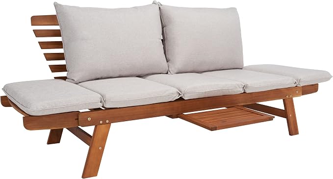 SAFAVIEH Outdoor Collection Emely Natural Acacia Wood/Grey Expandable Loveseat - Image 12