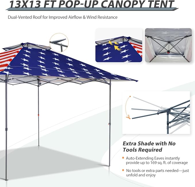 EAGLE PEAK 13x13 Straight Leg Pop Up Canopy Tent Instant Outdoor Canopy Easy - Image 7