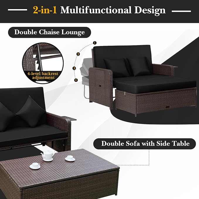 HAPPYGRILL Patio Rattan Wicker Daybed - Image 6